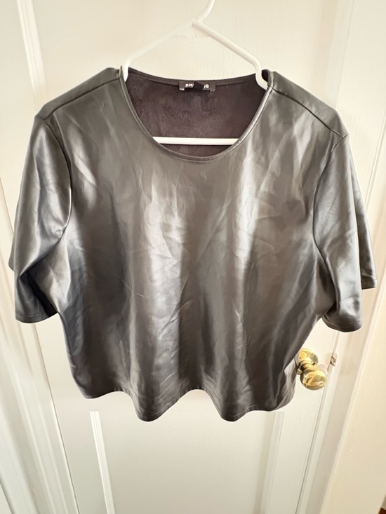 Express Tops - Express Black Faux Leather Short Sleeve Tee
